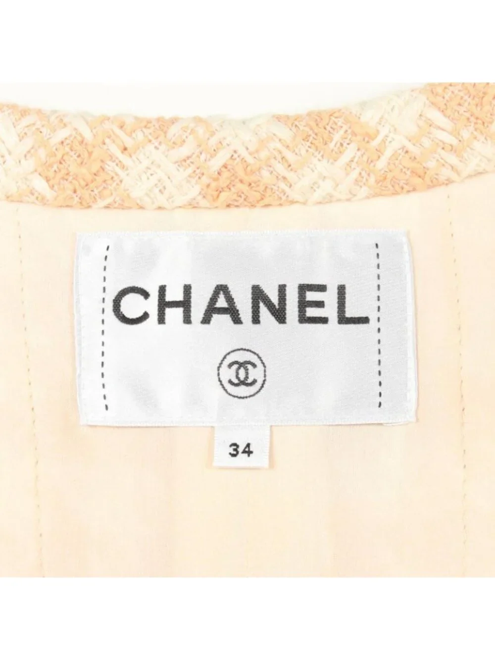 Chanel Collarless Jacket CC Logo Button Houndstooth Tweed Orange Cotton